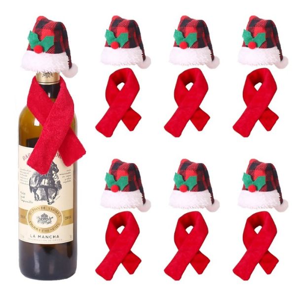 Red Hat Scarf Wine Bottle Covers Merry Christmas Festive Party Home Restaurant Décoration de Noël