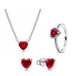 Coeur rouge pendentif collier Designer boucle d'oreille anneaux pour femmes bricolage fit Pandora nouvelle mode fête fiançailles cadeau de mariage avec boîte