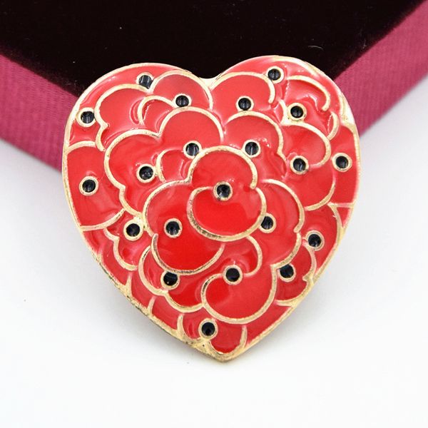 Broche de alfileres de flor de amapola con corazón rojo, broche de amapola del Día de los Caídos, insignia de alfileres de flor de amapola de la Legión Británica Real 1731 T2