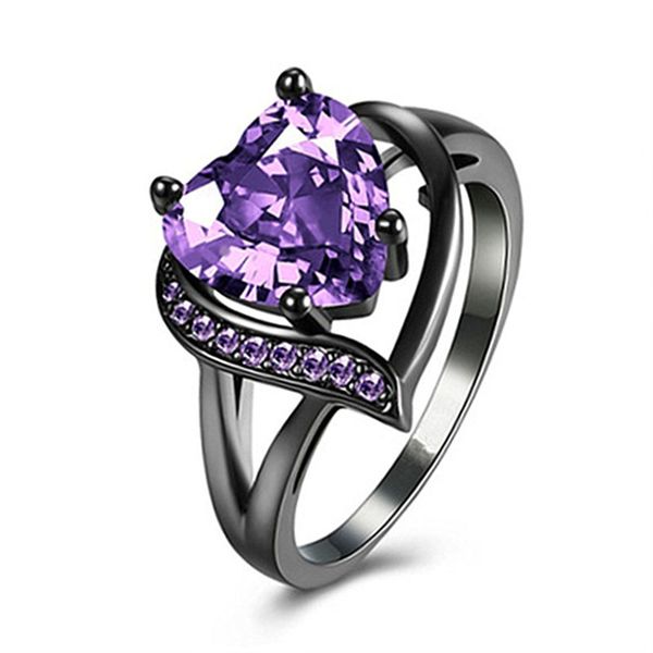 Anillo de corazón rojo circón cúbico diamante púrpura mujeres compromiso anillos de boda regalo de joyería de moda