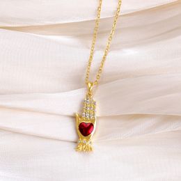 Collier pendentif en cuivre en forme de cœur rouge, collier religieux plaqué or en émail cœur rouge, bijoux