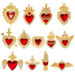 Ensemble de coeur rouge En pendentif pendentif pendentif religieux or collier en émail en émail en émail