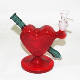 Rood Hart Shape Glas Beker Bong Hookah Roken Glasleidingen Recycler DAB Rigs Watergrenzen met 14mm Kom