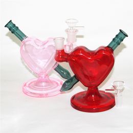 Red Heart Shape Glass Water Pipes Bong Smoking Bubble hookah pipe Heady Glass Oil Dab Rigs con tazones