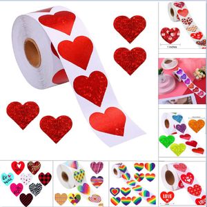 Étiquettes en forme de coeur rouge Saint Valentin papier emballage autocollant bonbons dragée sac boîte cadeau sac d'emballage mariage i pouce 2.5 cm 500 pcs/rouleau HH22-01