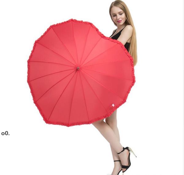 Forma de corazón rojo Paraguas Parasol romántico Paraguas de mango largo para accesorios de fotos de boda Paraguas Regalo del día de San Valentín LLA10816