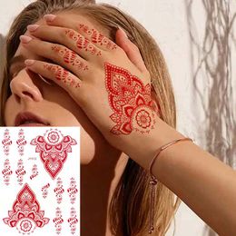 Rode Henna Tijdelijke Tattoos voor Vrouwen Bloem Mandala Mehndi Stickers voor Hand Vrouwen Lichaamsbescherming Tattoo Waterdicht