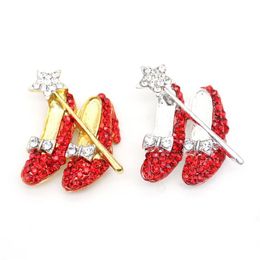 Broche de chaussures à talons hauts rouges, strass, pantoufles rubis rouge, broches du magicien d'oz pour femmes, 264w