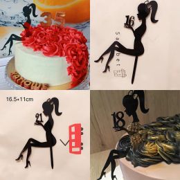 Red High Heel Lady Happy Birthday Acryl Cake Topper Wedding Girls Cake Toppers For 16 18 21 Birthday Party Cake Decorations