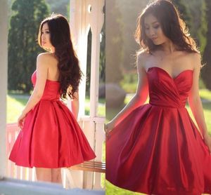 Robes de bal rouge 2019 Robe de une ligne chérie robes de soirée Sexy Illusion dos ouvert genou longueur pas cher Cocktail robe de bal M45