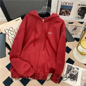 Red Hoodie, lange mouwen vijf kleurenschema's zijn beschikbaar dames hoodie dames vroege herfst losse zip-up vestelijke vestelijke jas trimstaart