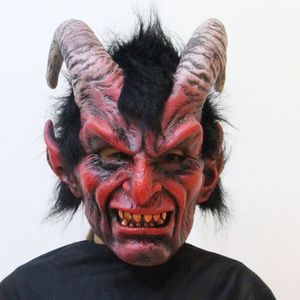Red Horned Sheep Devil Claw Scary Felle Halloween Maskerade Volwassen Masker Cosplay Party Kostuum