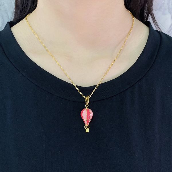 Collier pendentif ballon à air chaud rouge, chaîne de pull, collier claviculaire, bijoux, accessoires, cadeaux, vente en gros, HLVN6-07