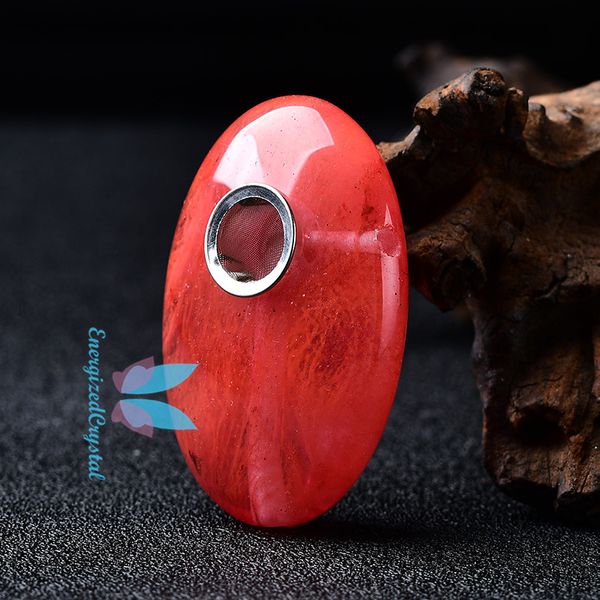 Pipe en cristal fumante de voyage portatif d'oeuf de Reiki de cristal de guérison de quartz infusé rouge