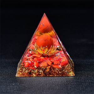 Sphère de jaspe rouge, pyramide d'orgone de Lotus, Protection EMF, Quartz, méditation Reiki