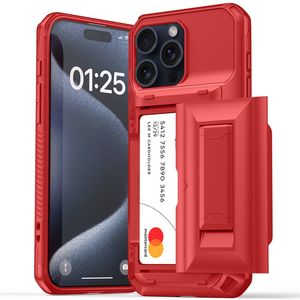 Kickstand IPhone Case premium cartes de cartes Téléphone Téléphone Heavy Duty TPU PC Discraction pour l'iPhone 15 14 13 12 11 Pro Max Mini XR XS X 6 7 8 Plus