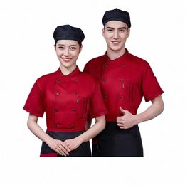 Red Kitchen Uniform Hotel Cook's Jacket Restaurant Cook Werk kleding Café Herenkeuken Apr Bakery Ober kookmuts R6zy#
