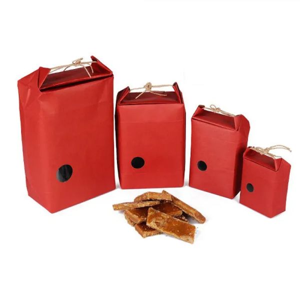 Bolsa de embalaje de arroz de papel Kraft rojo, bolsa de papel de cartón para embalaje de té/bolsa de papel kraft para bodas, bolsa de embalaje de pie para almacenamiento de alimentos 0206
