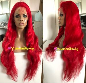 Perruque avant en dentelle rouge 100% cheveux humains vierges brésiliens ondulés pleines perruques en dentelle 30 pouces vague de corps livraison rapide Express