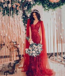 Rode kant schede v-hals Bohemian Trouwjurken Bruidsjurken Afrikaanse Prinses Bruidsjurken Goedkope 2020 HochzeitSkleid Vestito da SPOSA