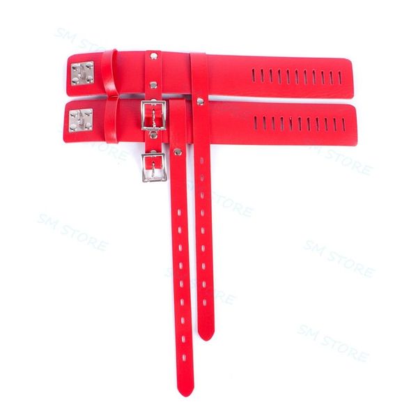 Bondage Red Leather Locking Tobilleras Puños de sujeción Fijados a zapatos de tacón alto correas #T89