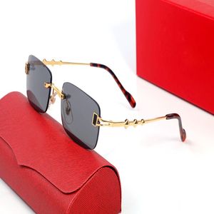 Lens de soleil Rouge Lens de soleil Rectangular Sorme jaune Lunettes de soleil sans cadre Men de soleil Femmes sans bord de soleil Gold Metal Frame Eyewear Lunetes Fashi 252r