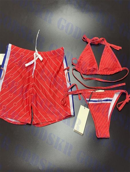 Letra roja Bikini Diseñador Logo Pantalones cortos para hombre Moda Pareja Traje de baño Hombre al aire libre Pantalones de playa Sexy Ladies Traje de baño 8508439