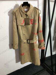 Vestes pour femmes imprimées de lettres rouges Vestes de trench-coat mi-longues à la taille 2023 Vestes longues de marque pour femmes Manteaux de couleur kaki haut de gamme Manteau classique BBR