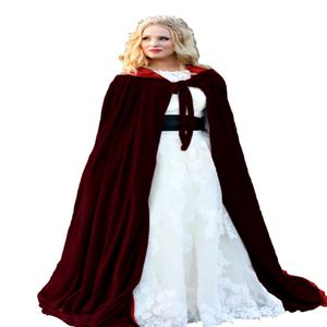 Red Lining Wedding Jacket Wraps Warm Velvet Mouwess Hood Capes Halloween Costuums For Women Men Cosplay Bridal Cloak S-6XL 206S