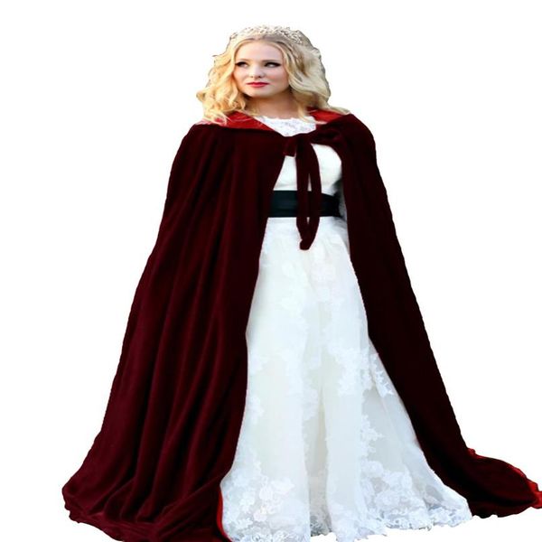 Doublure rouge veste de mariage enveloppes chaud velours sans manches capuche Capes Costumes d'Halloween pour femmes hommes Cosplay cape de mariée S-6XL264N