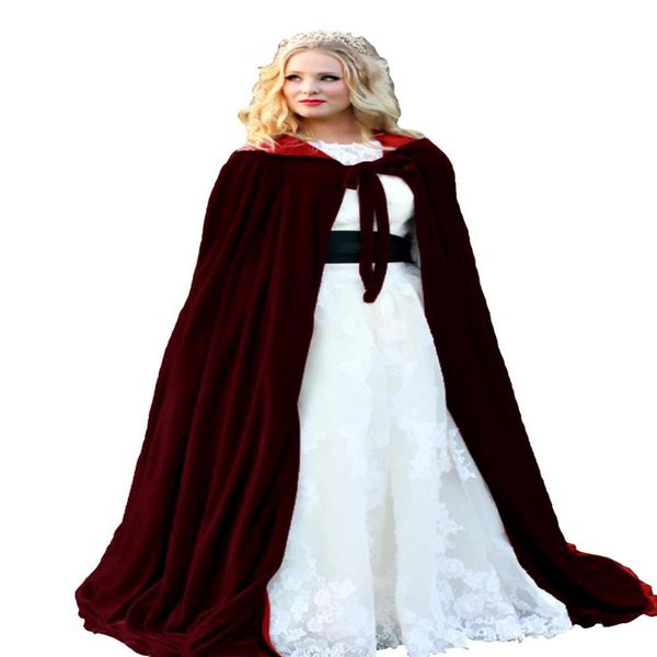 Forro rojo Chaqueta de boda Wraps Terciopelo cálido Sin mangas Capucha Capas Disfraces de Halloween para Mujeres Hombres Cosplay Capa nupcial S-6XL194x