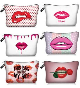 Sacs de cosmétiques d'impression à lèvre rouge 3D avec motif multicolore pochettes de maquillage des yeux mignons pour voyage1033361