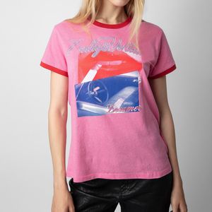 Rode Lip en Auto Grafische Print T-shirts voor Dames Zomerkleding Vintage Korte Mouw Patchwork O-hals Katoenen T-shirt Street chic Modeontwerper Luxe T-stukken Tops