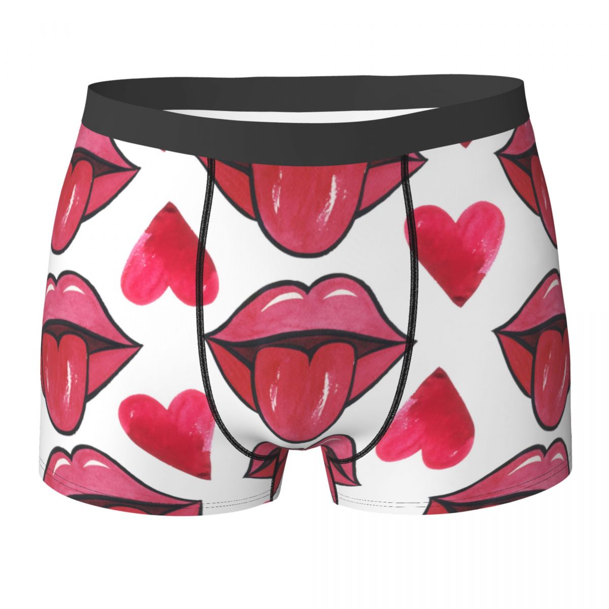 Rote Lippen und Herz-Mann Unterwäsche Boxer Shorts Shorts Slips lustige atmungsaktive Unterhosen für männliche S-XXL