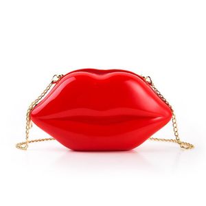 Rode lippen feest avondtassen roosroze acryl parelwitte koppelingen portemonnees ontwerper meisjes kettingzakken zwarte crossbody bag3346