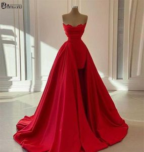 Rode lange avondjurken afneembare trein formele jurken vrouw feestavond sweetheart satin vestidos de fiesta prom jurk 2112232767453