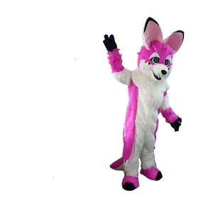 Rojo de pelo largo peludo Husky perro Lobo zorro Fursuit mascota disfraz adulto personaje de dibujos animados vestido Halloween desfile de Navidad puntos de venta