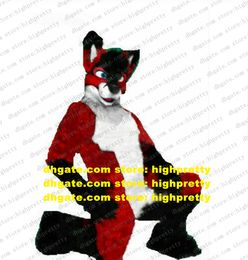 Red Long Fur Furry Wolf Mascot Costume Fox Husky Dog Fursuit Adult Cartoon Characon Crew Cabaret Preschool Education ZZ7796