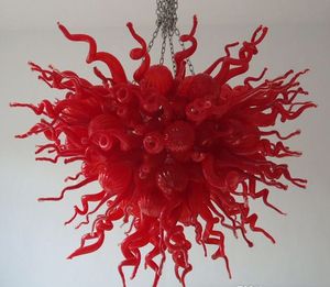 Lámpara Red Love Lámparas de araña de vidrio soplado a mano Bombillas LED AC 110-240V Lámparas colgantes de cadena decorativa Lámpara de cristal de Murano para decoración de arte