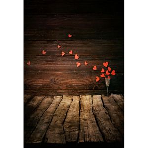 Red Love Hearts Impreso Fondos de fotografía de pared de madera para bebé Recién nacido Día de San Valentín Niños Niños Sesión de fotos Fondo Piso de madera