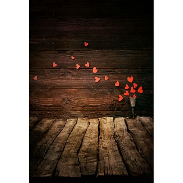 Red Love Hearts Impreso Fondos de fotografía de pared de madera para bebé Recién nacido Día de San Valentín Niños Niños Sesión de fotos Fondo Piso de madera