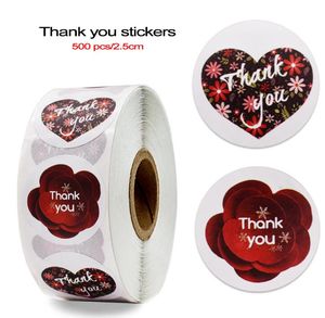 Red Love Shape Adhesive Stickers 500 stks roll 2.5cm 1 inch dank u zo veel ronde label voor vakantie presenteert bedrijfs feestelijke decoratie