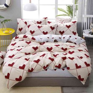 Juego de funda de cama con estampado de corazón de amante rojo, edredón para niños y niños, sábanas y fundas de almohada para niños y adultos, edredón ding 61003 210615