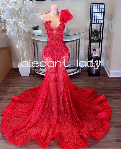 Robe de soirée longue trompette rouge de luxe pour femmes, jupe scintillante en cristal doré, robes de bal de Gala, 2024