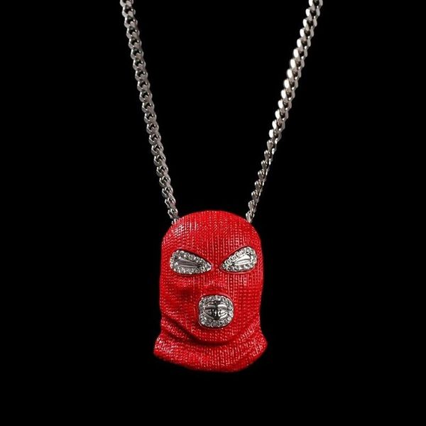 Masque rouge pendentif colliers pour hommes de luxe designer mens bling diamant couvre-chef pendentifs or cubain lien chaîne collier bijoux gif228g