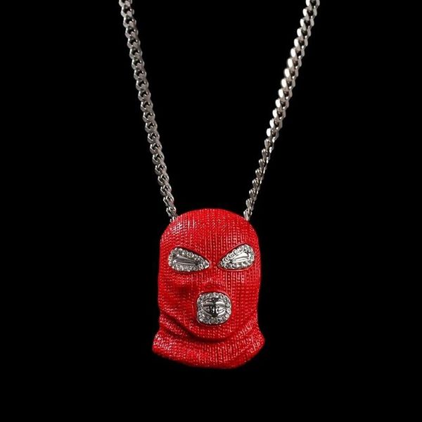 Masque rouge pendentif colliers pour hommes de luxe designer mens bling diamant couvre-chef pendentifs or cubain lien chaîne collier bijoux gif173M