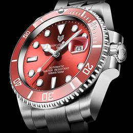 Montres hommes rouges Top marque de luxe saphir montre étanche automatique montre mécanique hommes mode sport 316L horloge en acier 210527