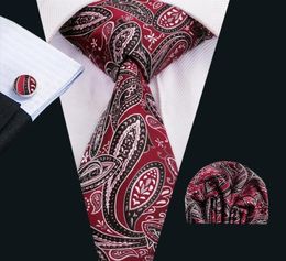 Corbatas rojas para hombre Conjuntos de corbata de seda clásica Corbata de Paisley para hombre Corbata Gemelos de pañuelo Tejido jacquard Reunión de negocios Fiesta de bodas N154509977