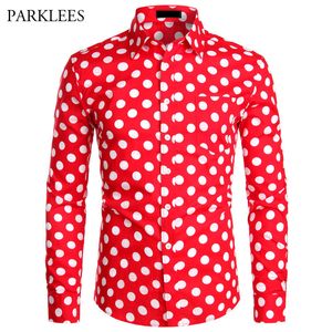 Rood Mens Polka Dot Shirt Casual Button Up Dress Shirts Mannen Chemise Homme Party Club Mannelijke Tuin Punt Camisas Masculina X1218