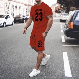 Red Mens Summer Mesh Hiphop Basketball Tshirt 23 Men imprimé costumes de loisirs Sportswear Streetwear Shorts en tête de 2 pièces 240420